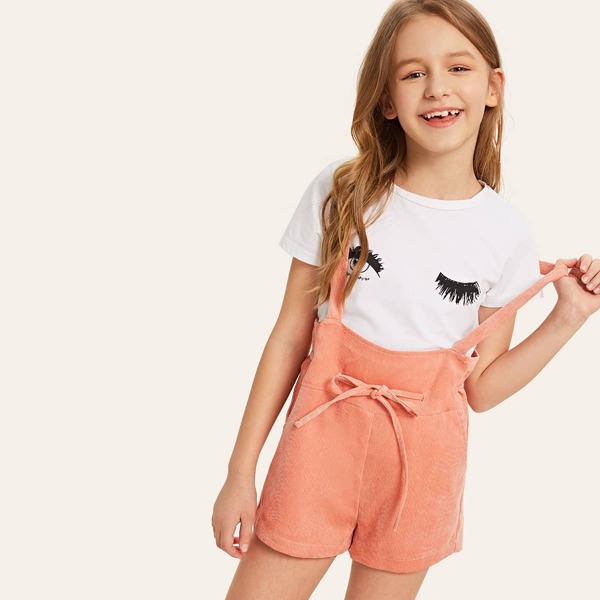 

Girls Drawstring Waist Corduroy Pinafore Shorts