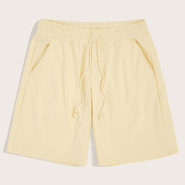 

Men Elastic Waist Pocket Solid Shorts