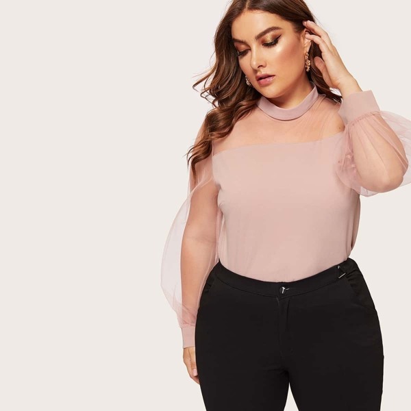 

Plus Mesh Yoke & Lantern Sleeve Top