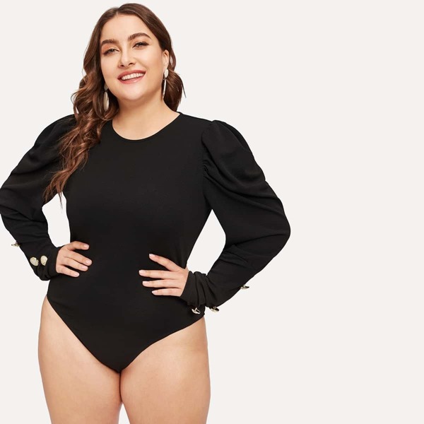 

Plus Button Detail Puff Sleeve Bodysuit