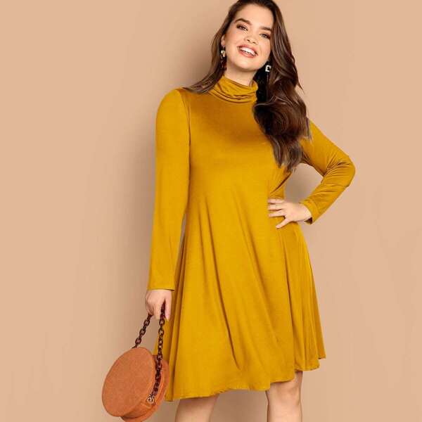 

Plus Rolled Neck Swing Dress