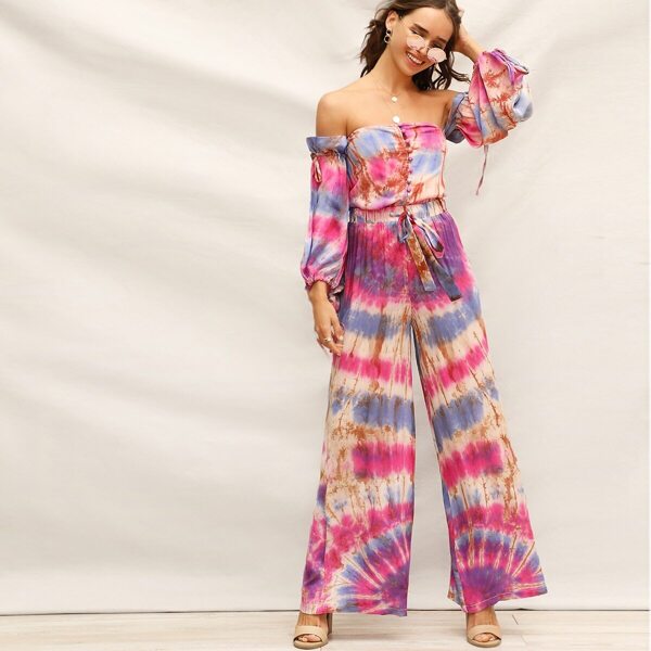 

Drawstring Waist Tie Dye Wide Leg Pants, Multicolor