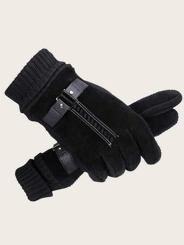 

Men Contrast Knit Gloves 1pair, Black