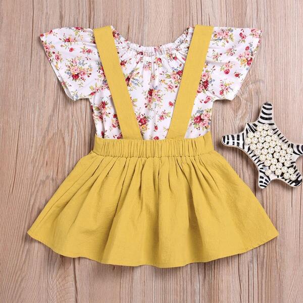 

Toddler Girls Ditsy Floral Print Jumpsuit With Skirt, Multicolor