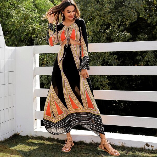 

Tribal Print Drawstring Front Dress, Multicolor