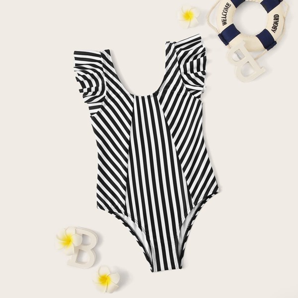 

Toddler Girls Striped Ruffle One Piece Swim