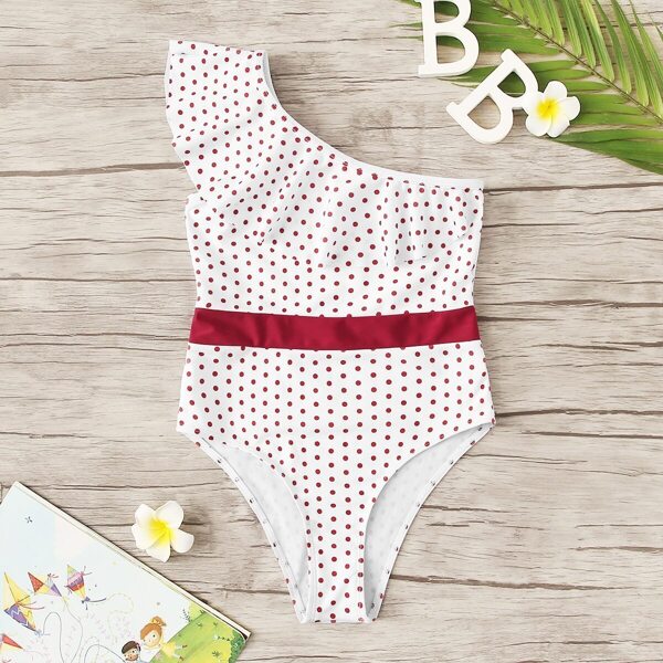 

Girls One Shoulder Polka Dot Swimsuit