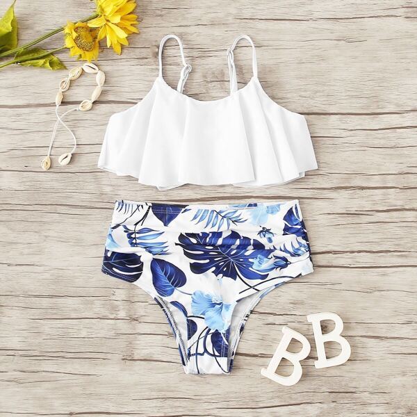 

Girls Flounce Top With Ruched Bikini