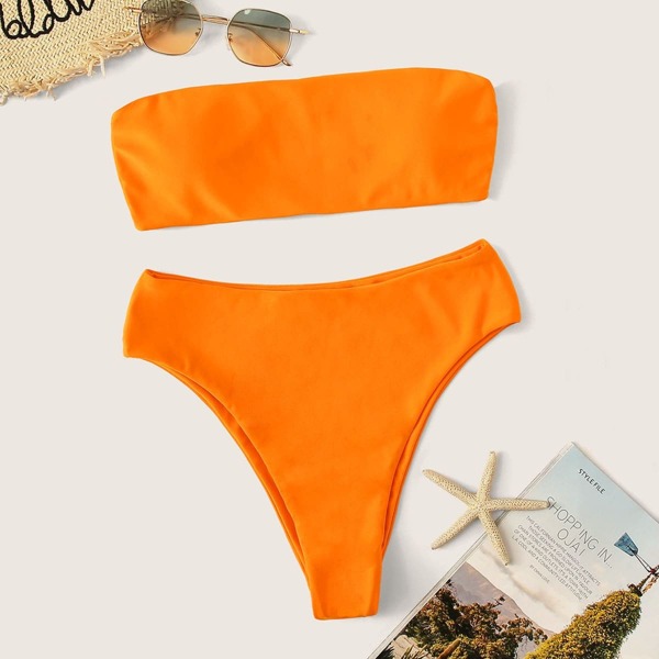 

Bandeau With High Waist Bikini, Orange bright