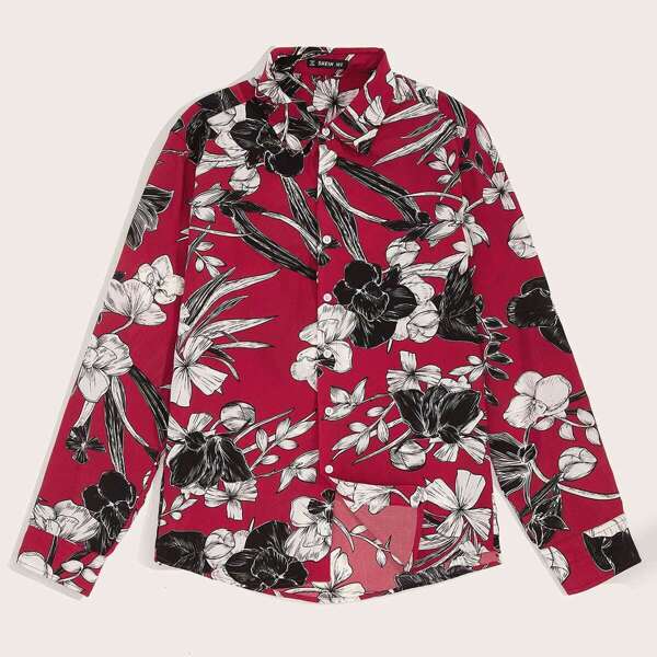

Men Botanical Print Buttoned Shirt, Multicolor