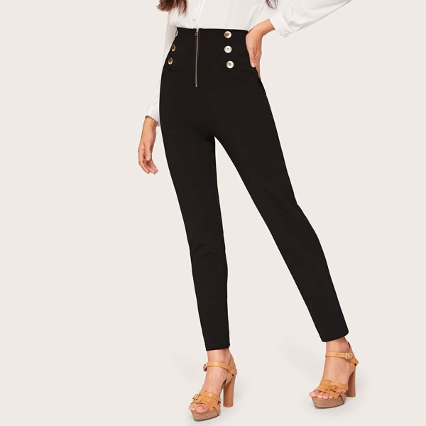 

Double Breasted High Waist Exposed Zipper Up Pants