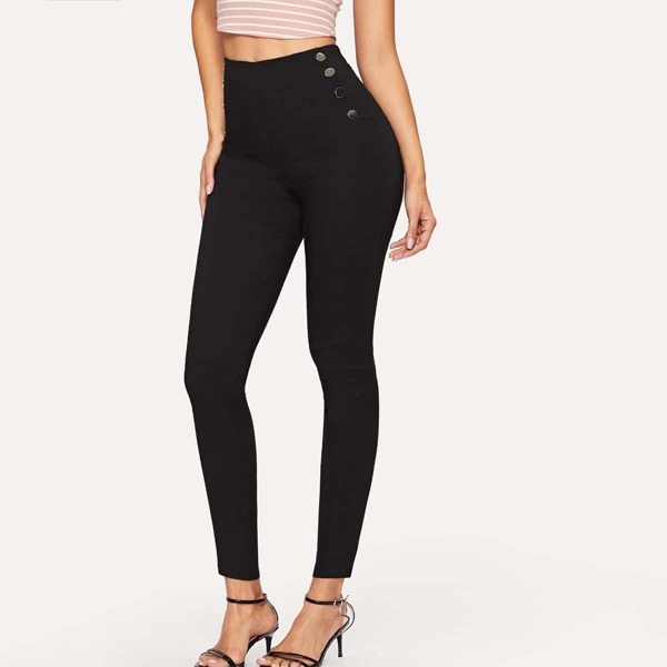 

Button Side Jeggings, Black