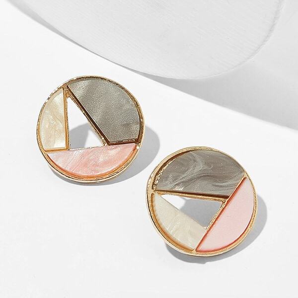

Color-block Round Stud Earrings 1pair, Multicolor