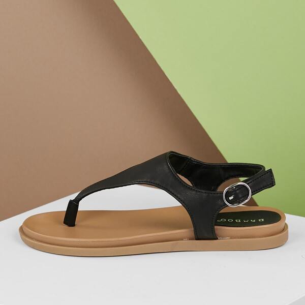 

Low Flatform Thong Slingback Sandals, Black