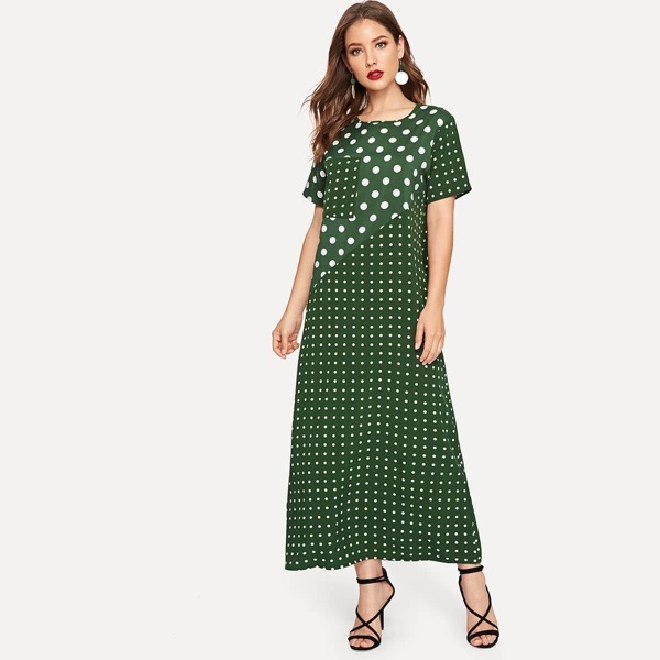 

Polka Dot Pocket Detail Longline Dress, Green