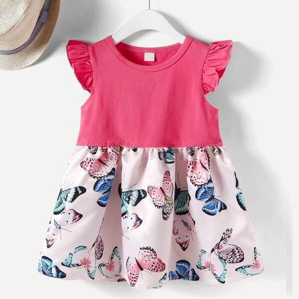 

Toddler Girls Butterfly Print Ruffle Sleeve Dress, Multicolor