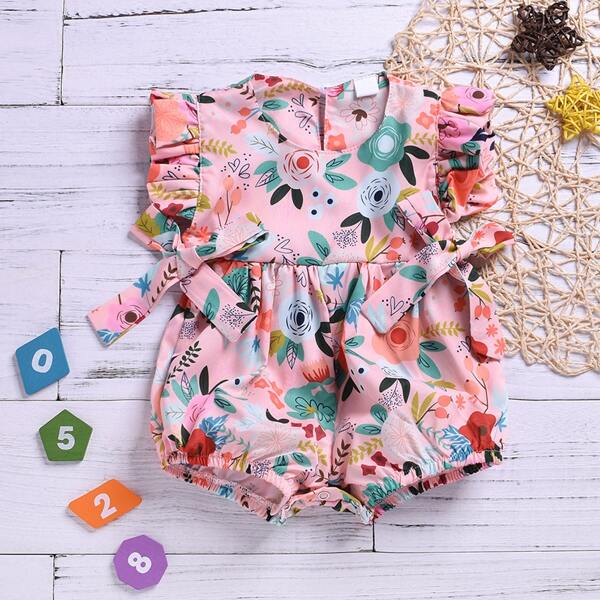 

Toddler Girls Floral Print Knot Side Jumpsuit