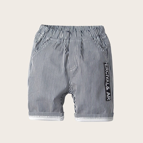 

Toddler Boys Letter Tape Striped Shorts, Black and white