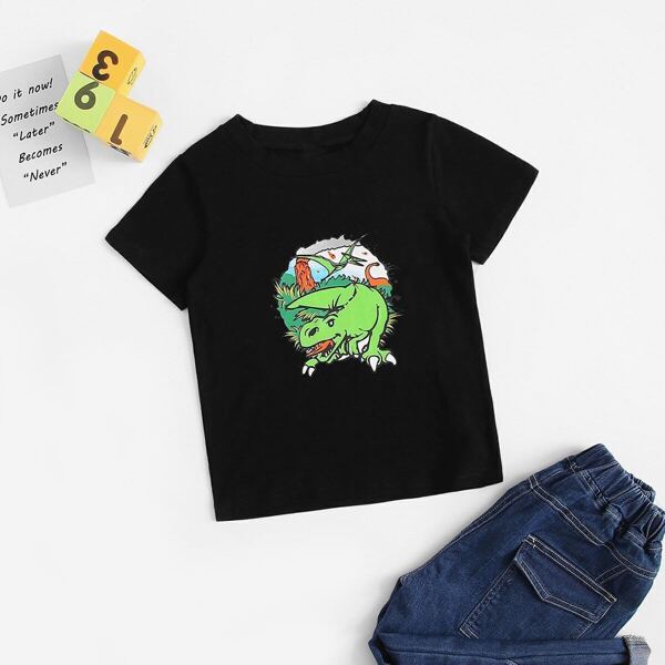 

Toddler Boys Dinosaur Print Tee, Black