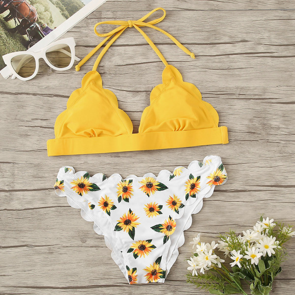 

Random Floral Scalloped Trim Mix & Match Bikini