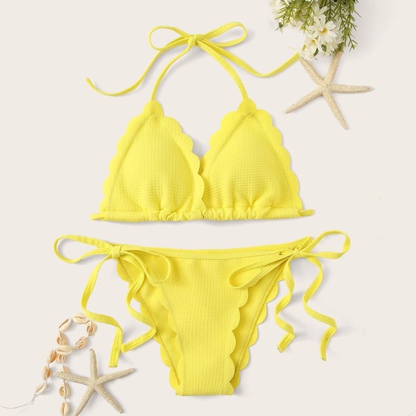 

Scalloped Trim Top With Self Tie Side Bikini