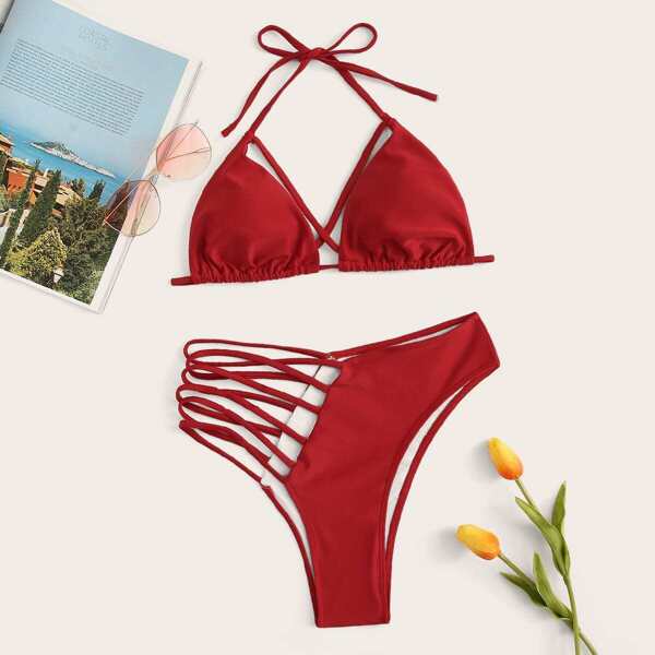 

Criss Cross Halter Top With Ladder Cut Out Bikini