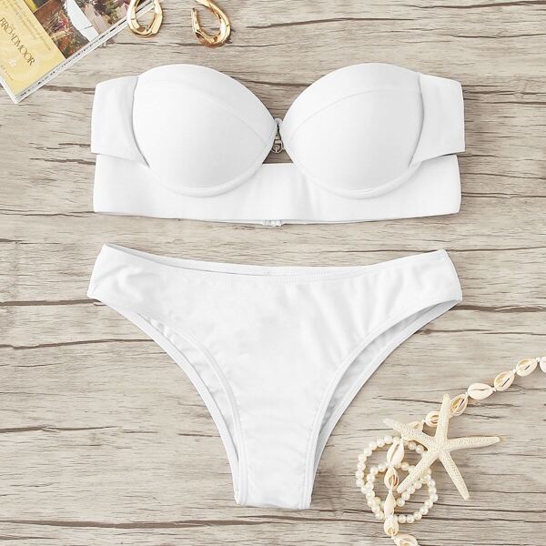 

Underwire Bustier Top With High Leg Bikini Set