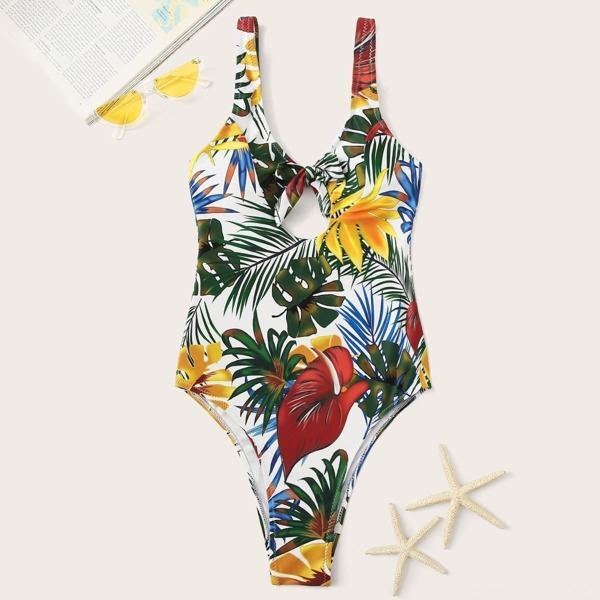 

Cut-out Front Tropical One Piece Swimsuit