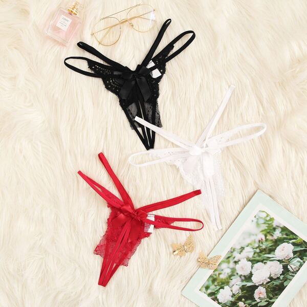 

Contrast Lace Crotchless Panty Set 3pack, Multicolor