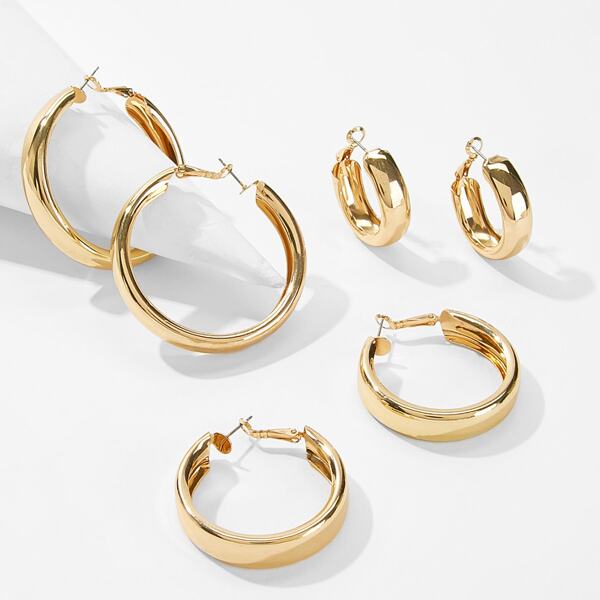 

Simple Design Hoop Earrings 3pairs, Gold
