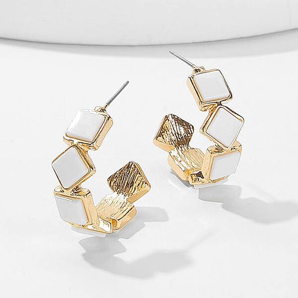 

Geometric Detail Half Hoop Earrings 1pair, White