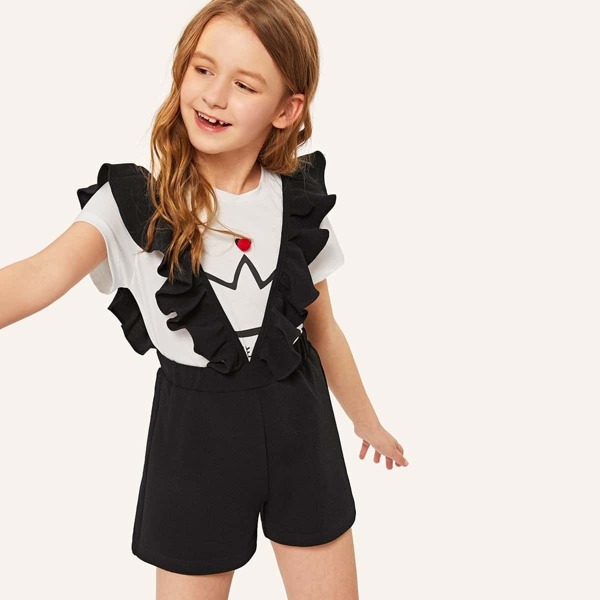 

Girls Elastic Waist Shorts With Ruffle Strap