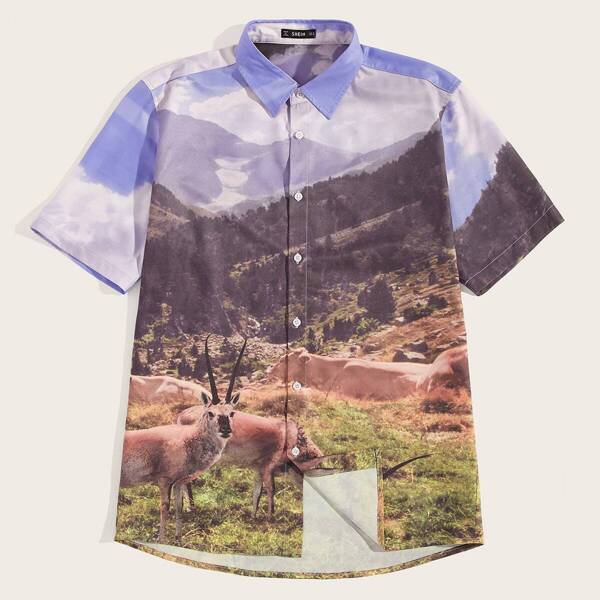 

Men Landscape Print Shirt