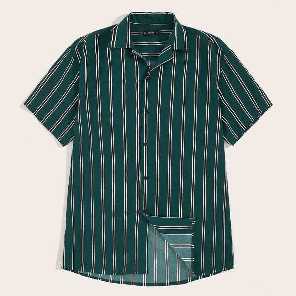 

Men Striped Short Sleeve Shirt, Green