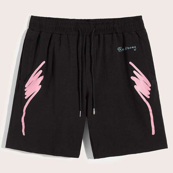 

Men Graffiti and Letter Print Drawstring Waist Shorts