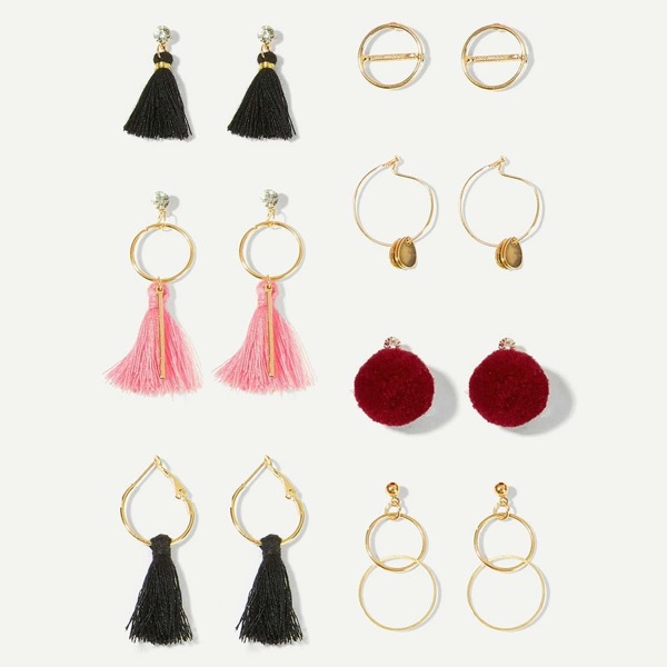 

Tassel & Circle Hoop Drop Earrings 7pairs, Multicolor
