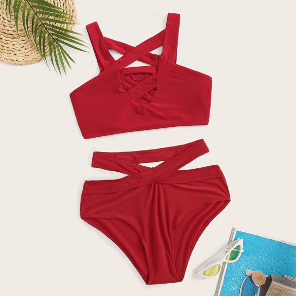 

Criss Cross Top With Keyhole Bikini Set