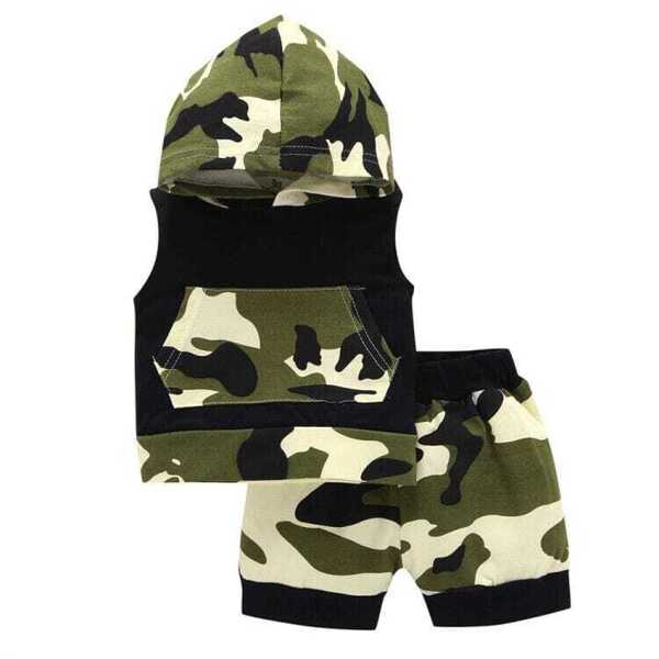 

Toddler Boys Camo Sleeveless Hoodie With Shorts