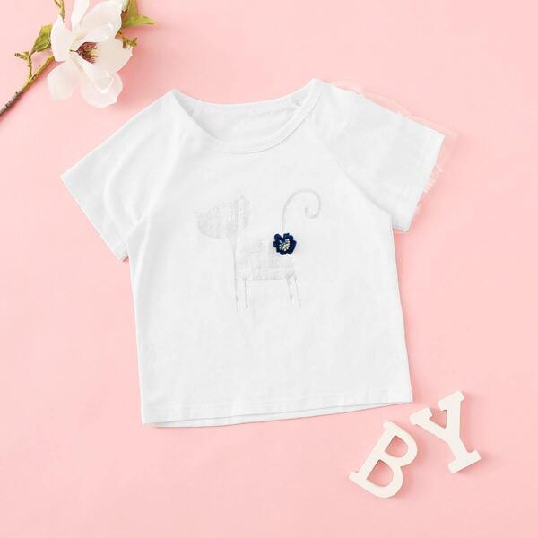 

Toddler Girls Contrast Mesh Appliques Tee
