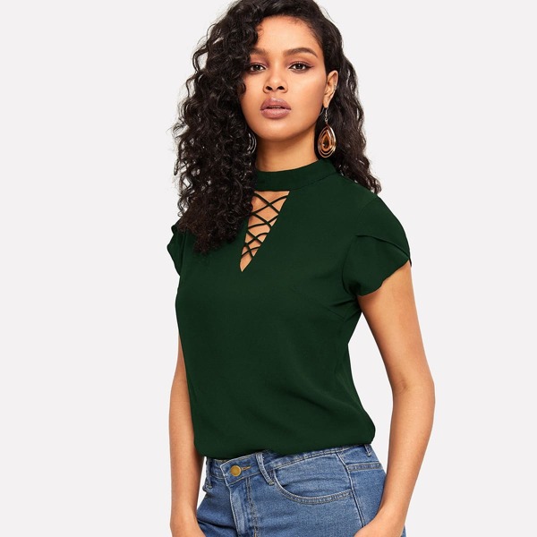 

Criss Cross Keyhole Back Blouse