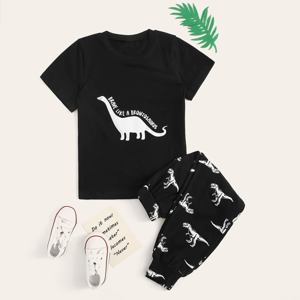 

Toddler Boys Dinosaur & Letter Print Tee With Pants