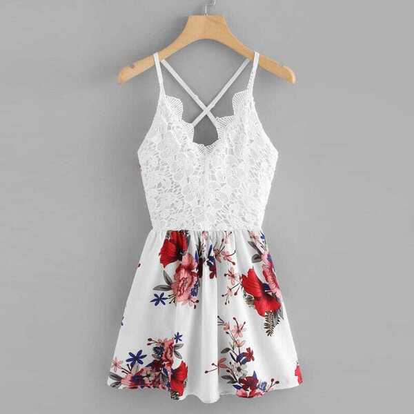 

Plus Criss Cross Floral Print Cami Dress, Multicolor