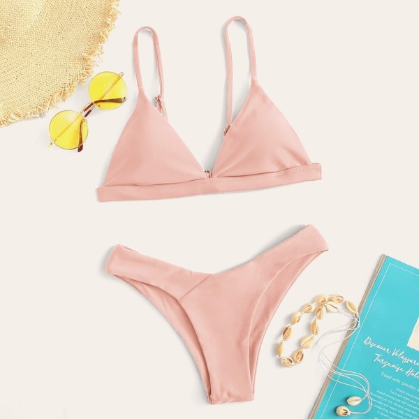 

Triangle Top With High Leg Bikini Set, Pink pastel
