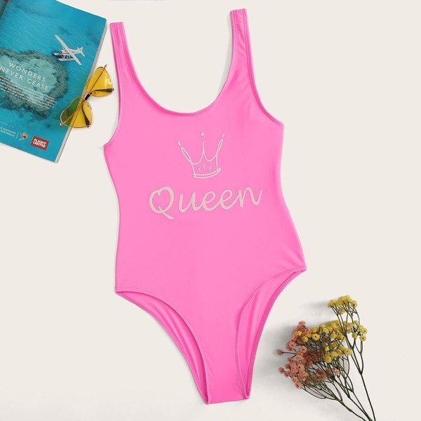 

Letter & Crown Print One Piece Swimsuit