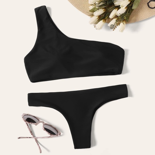 

One Shoulder Bikini Set, Black