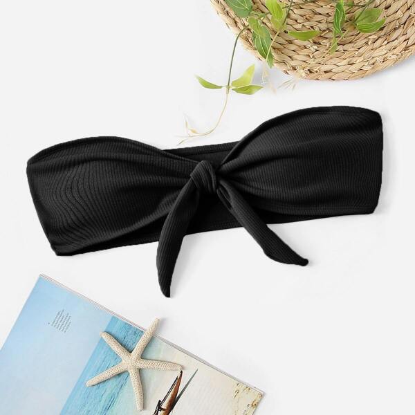 

Ribbed Knot Front Swimming Bandeau