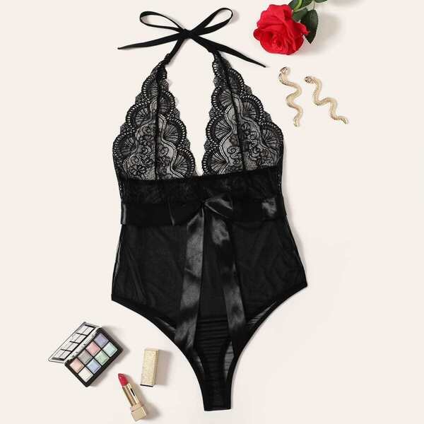 

Floral Lace Sheer Teddy Bodysuit
