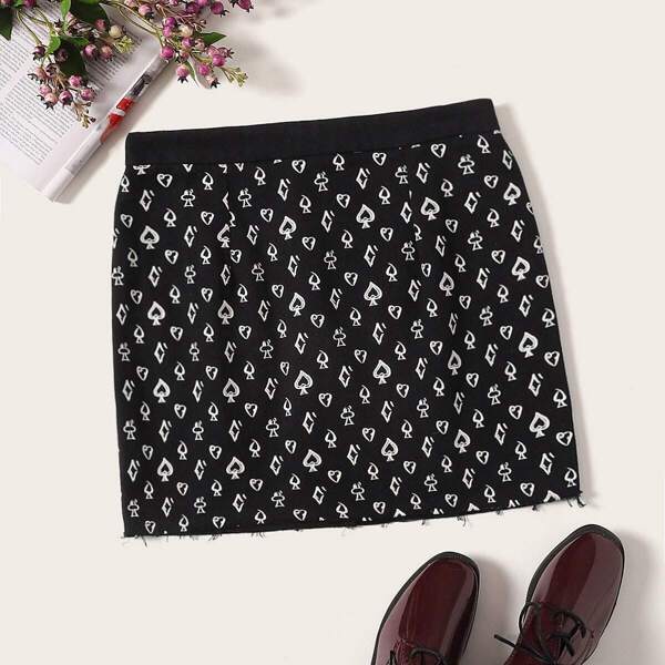 

Poker Print Zip Back Bodycon Skirt, Black