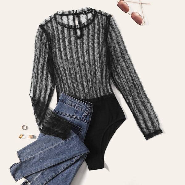 

Frilled Mesh Bodysuit Without Bra