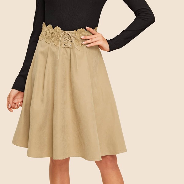 

60s Tie Up Lace Detail Pleated Skirt